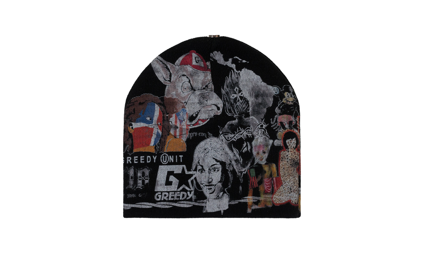 ALL OVER PRINT BEANIE "BLACK"