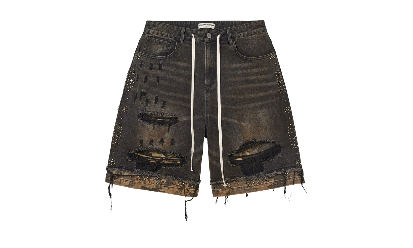 DIV Studded Combo Denim Shorts "Faded Dark Wash"