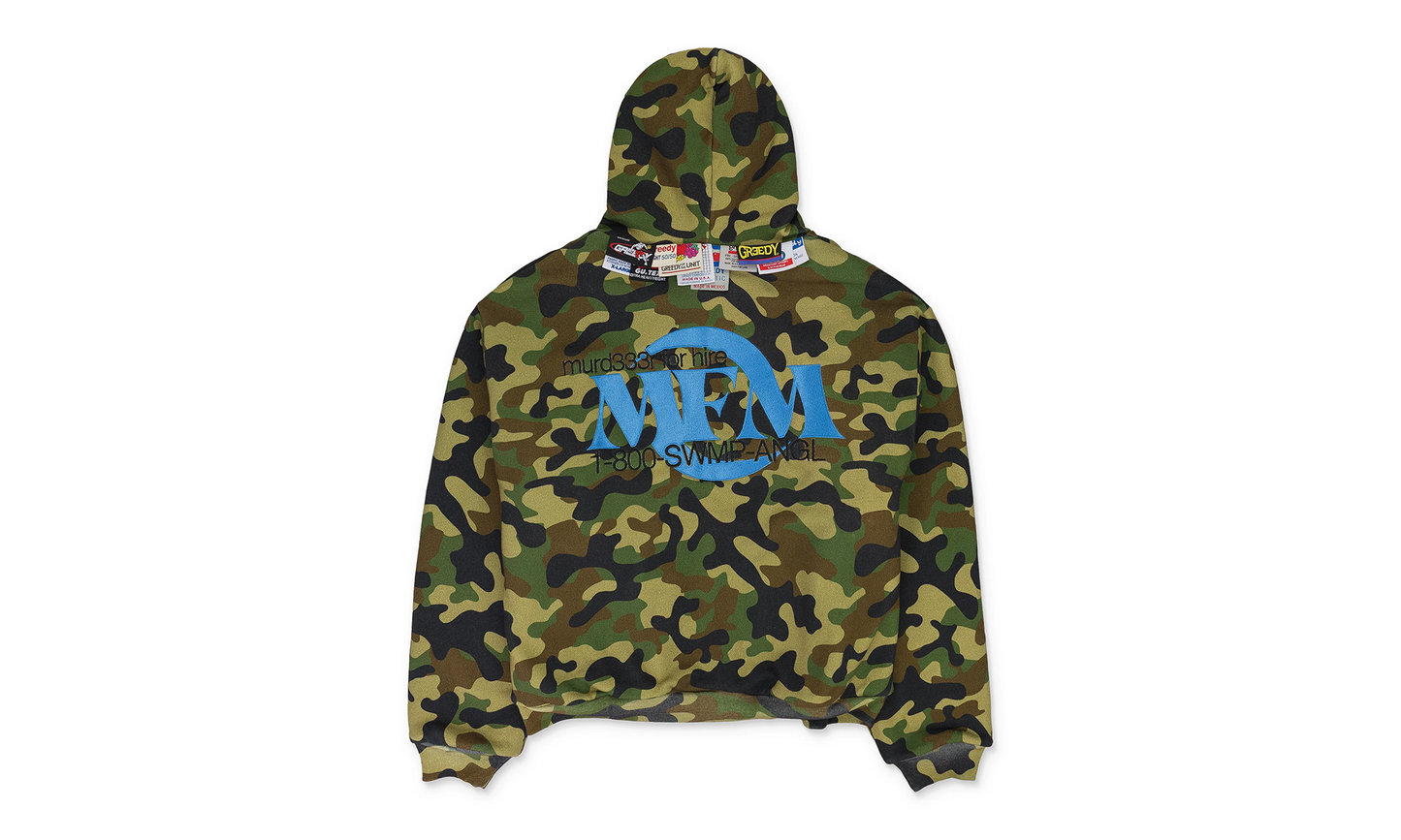 CAMO DOUBLE LAYERED HOODIE "MURD333R.FM - GREEN"