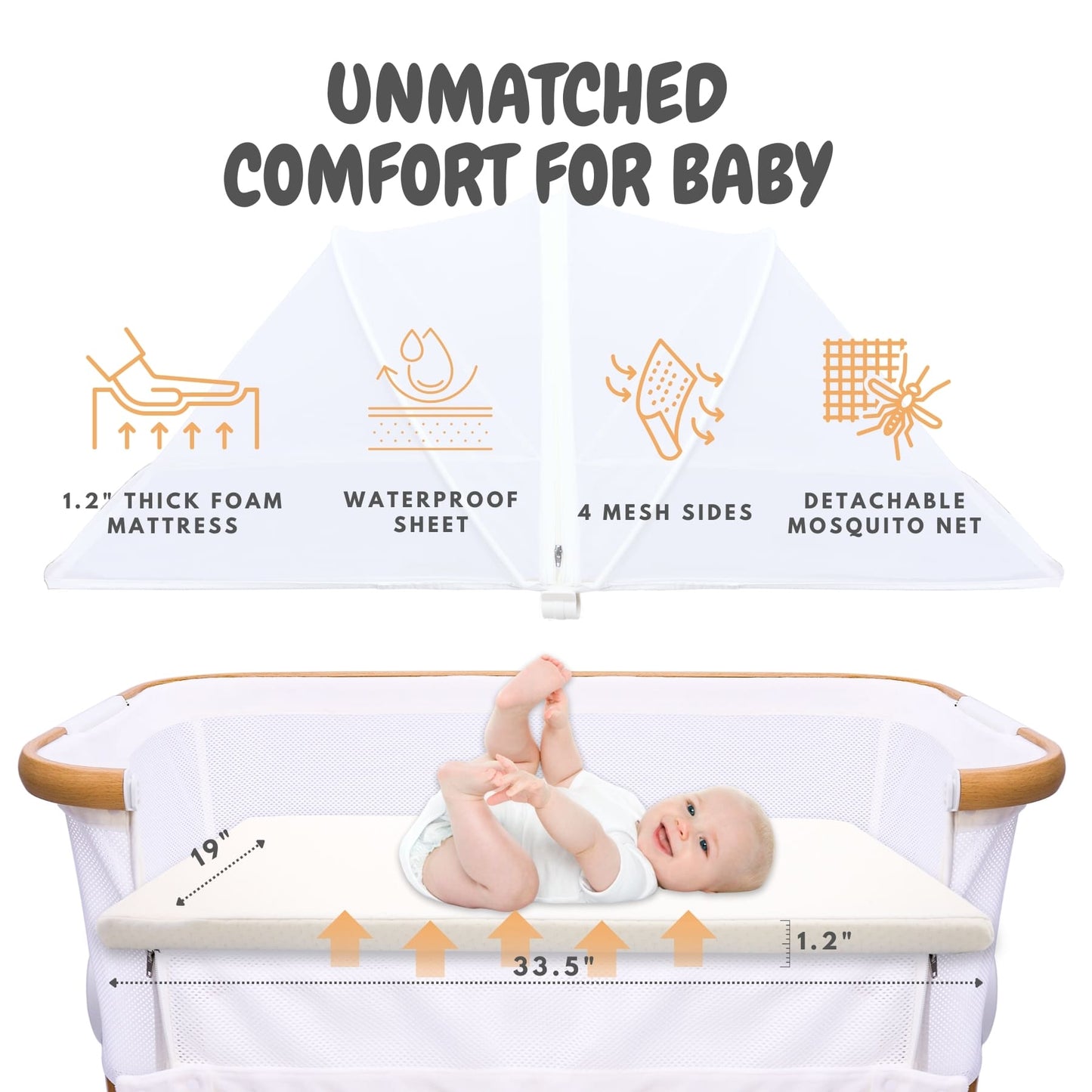 Bicystar Baby Bassinet Bedside Sleeper 2 in 1, All Mesh for Newborn to 6 Months Infant