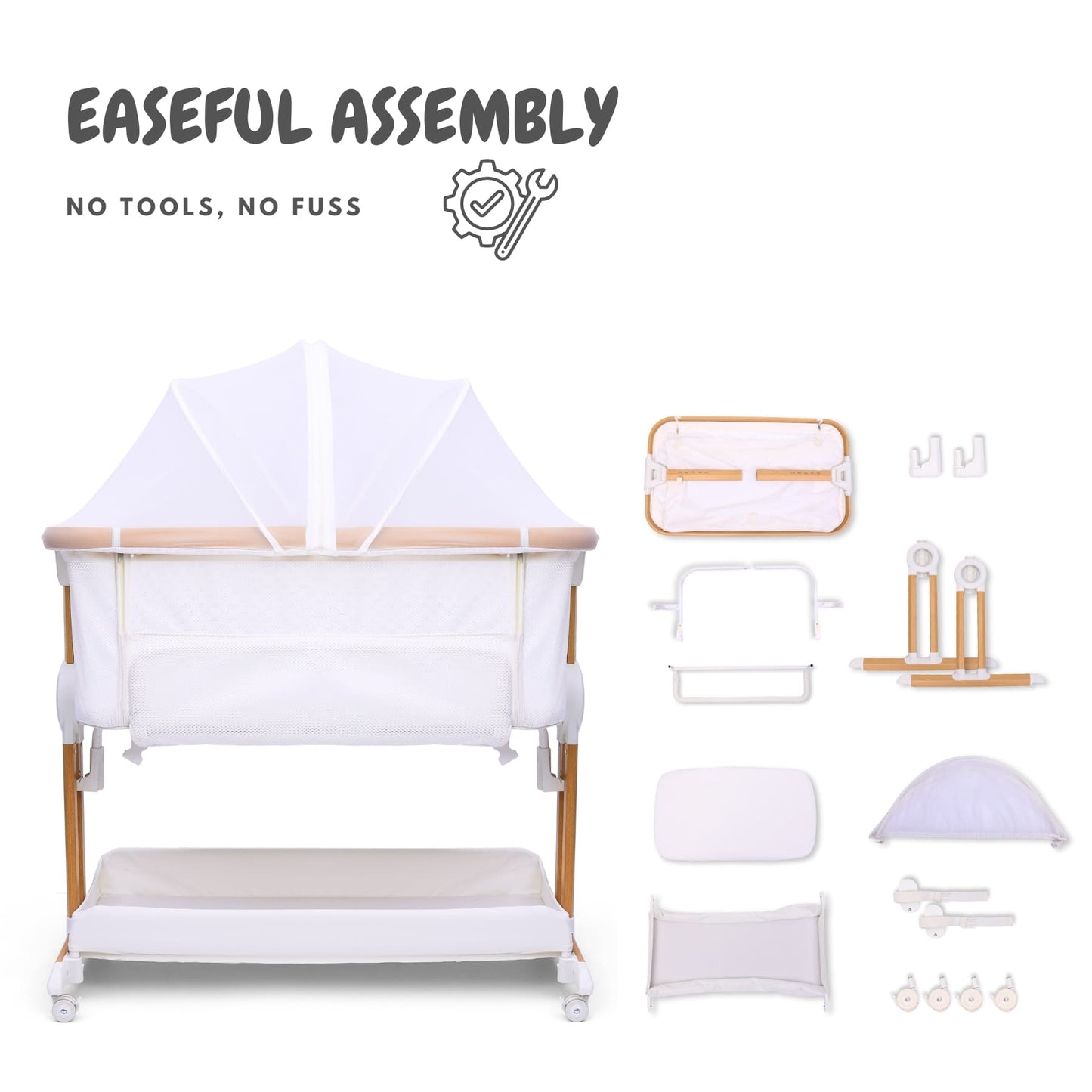 Bicystar Baby Bassinet Bedside Sleeper 2 in 1, All Mesh for Newborn to 6 Months Infant