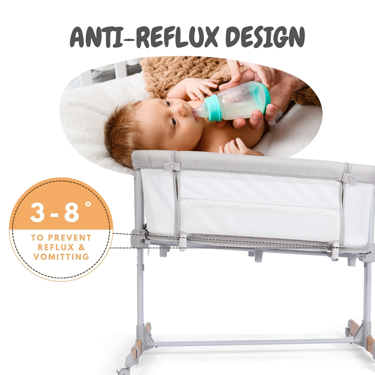 Bicystar 3 in 1 Bassinet Bedside Sleeper Playen All Mesh, Adjustable Height with Wheels