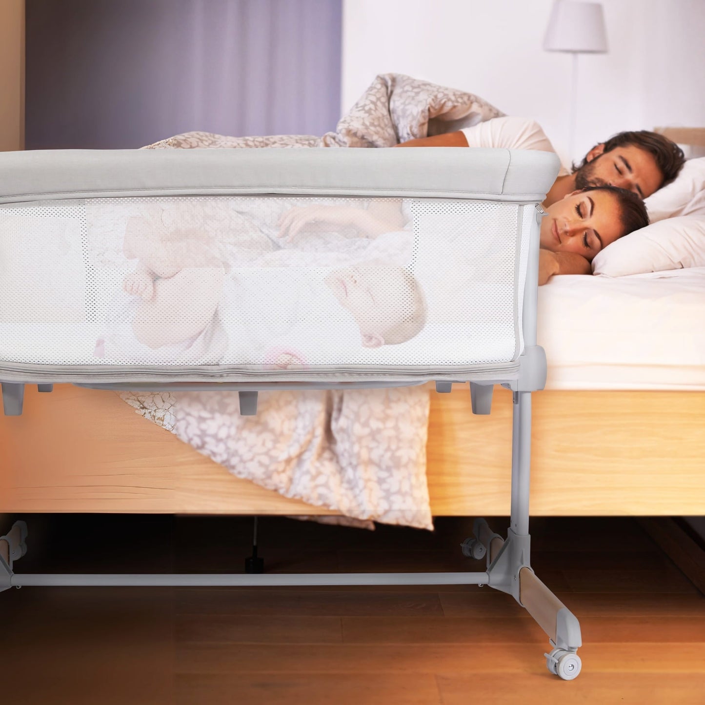 Bicystar 3 in 1 Bassinet Bedside Sleeper Playen All Mesh, Adjustable Height with Wheels