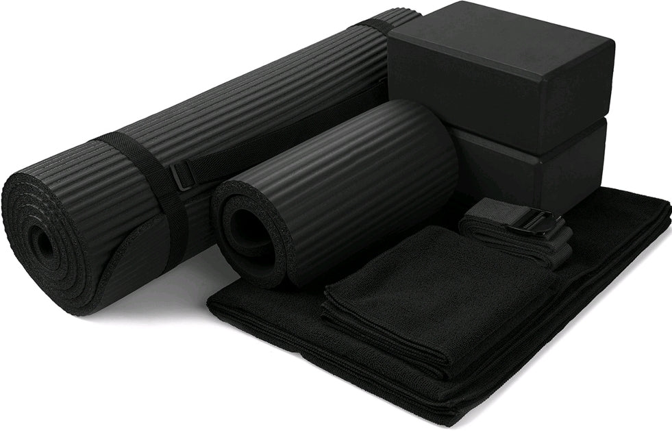 Everyday Essentials GoYoga 7-Piece Set - Include Yoga Mat with Carrying Strap, 2 Yoga Blocks, Yoga Mat Towel, Yoga Hand Towel, Yoga Strap and Yoga Knee Pad