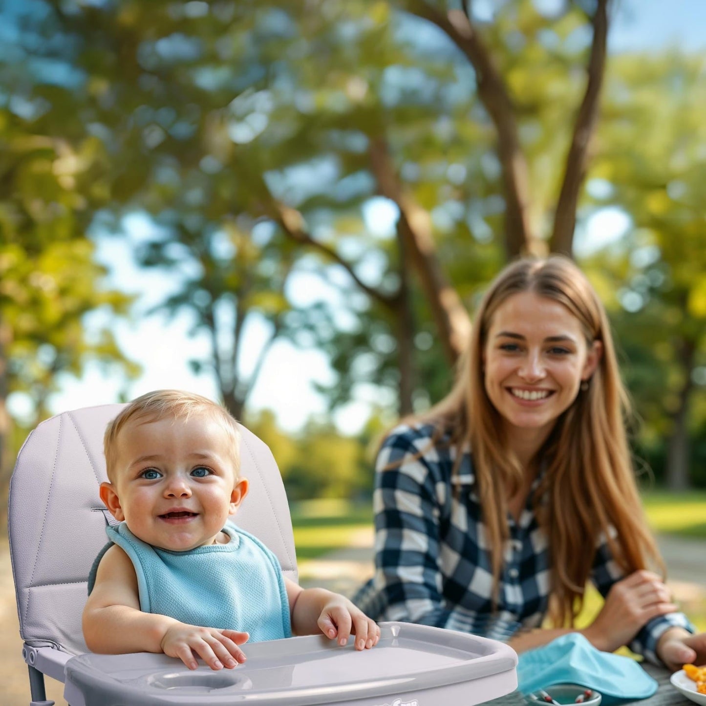 Bicystar Foldable Baby High Chair with Easy Clean Double-layer Tray, Adjustable Foot Rest, 5 Point Harness for Travel