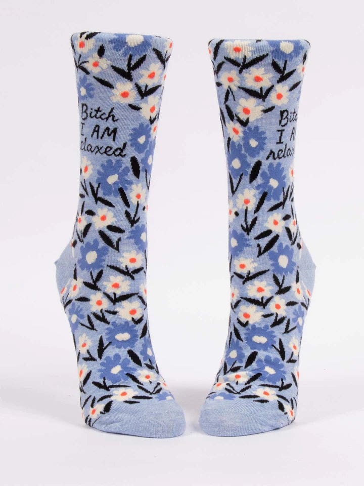 Blue Q B***h I Am Relaxed Crew Socks - Women's