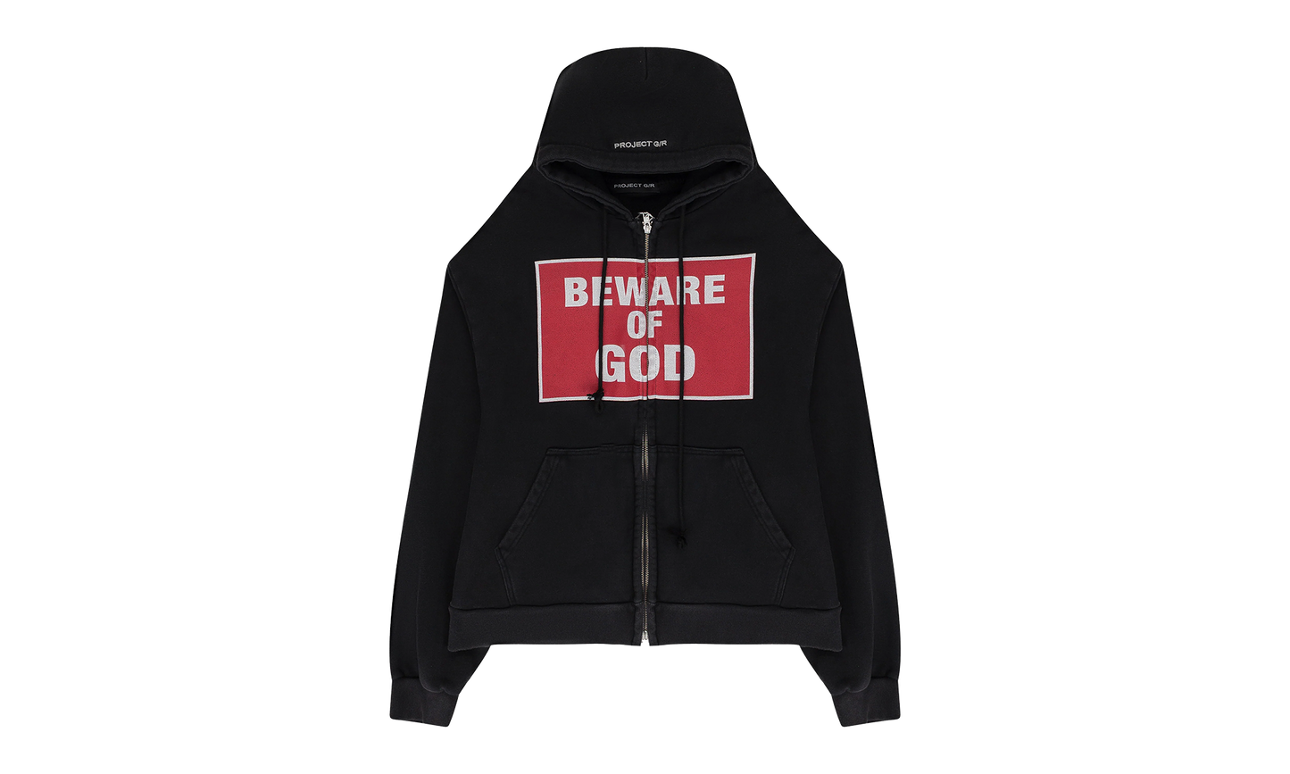 BEWARE OF GOD ZIP HOODIE "Black"