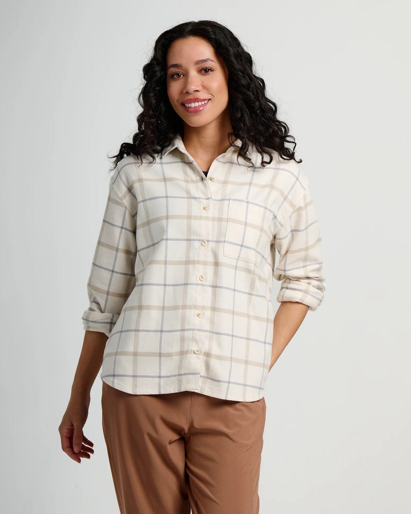Free Fly Women's Seawool Flannel Shirt in Birch Plaid