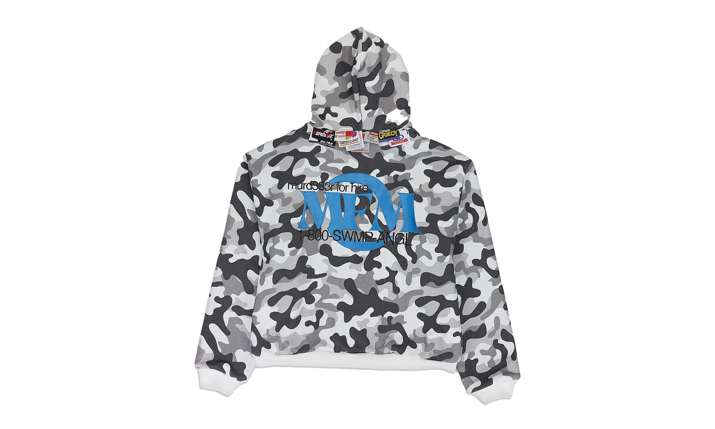 CAMO DOUBLE LAYERED HOODIE "MURD333R.FM - WHITE"