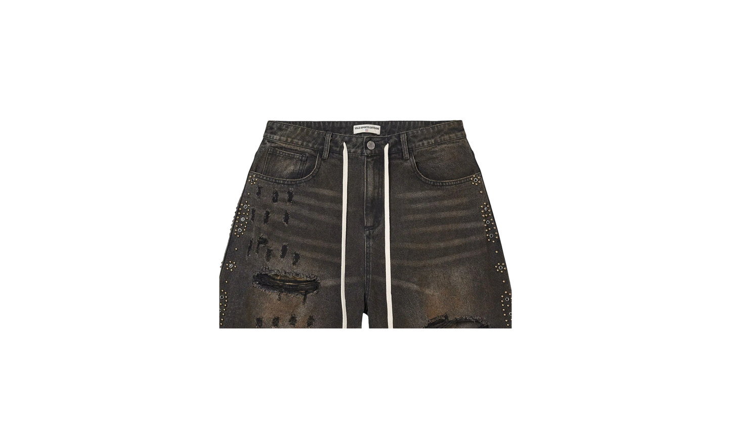 DIV Studded Combo Denim Shorts "Faded Dark Wash"