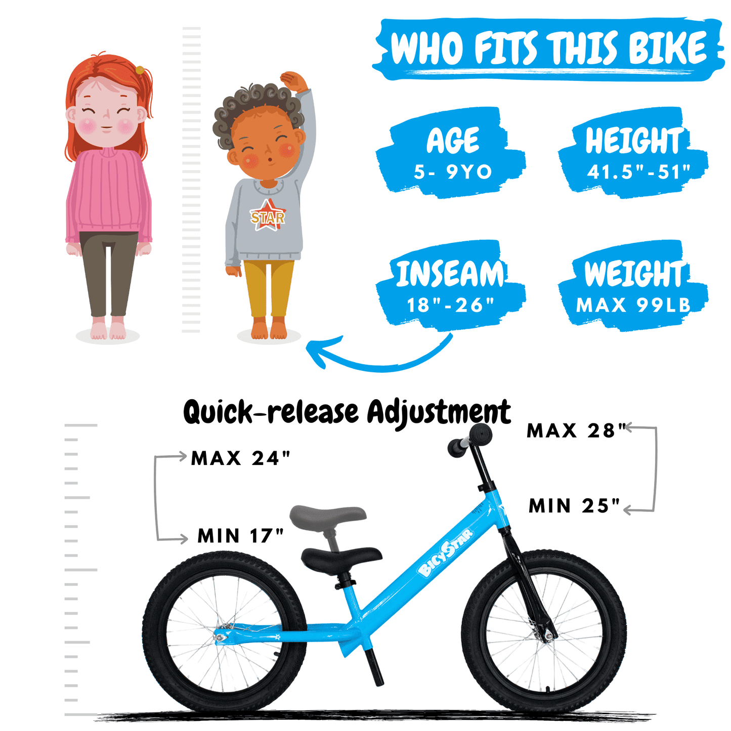 16 Inch Balance Bike for Kids Ages 5-8, Air Tires | BS-KB02