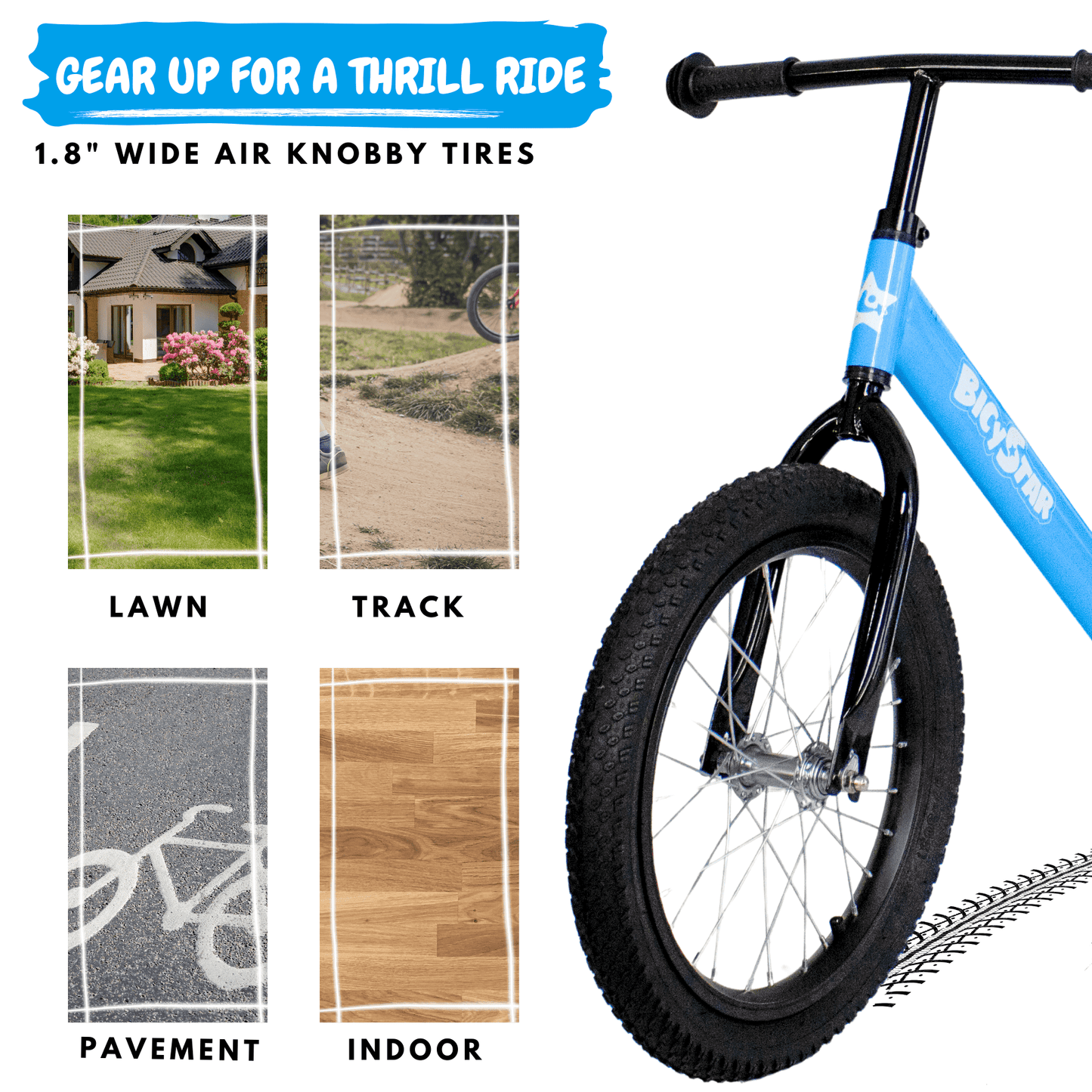 16 Inch Balance Bike for Kids Ages 5-8, Air Tires | BS-KB02