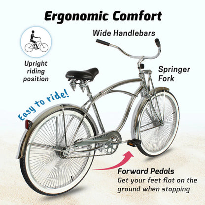 Chrome Tracer Cheetah Vintage Stretch Cruiser Bike with Classic Springer Fork