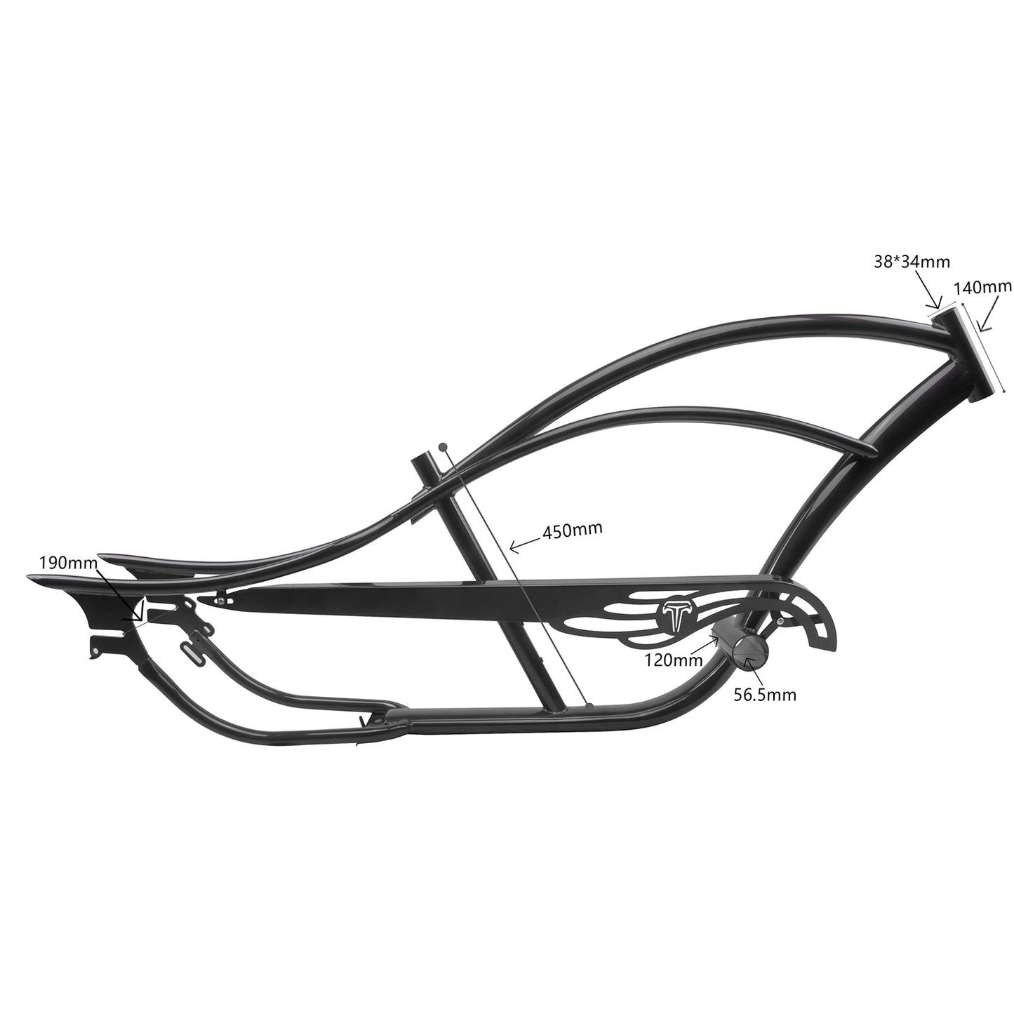 FM-BRONCO Bronco Chopper Stretch Cruiser Bike Frame, 26" Coaster Brake/7 Speed