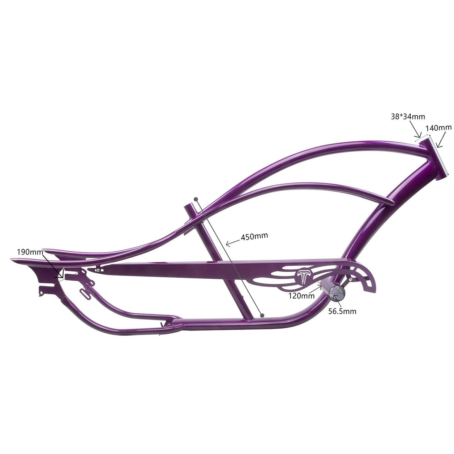 FM-BRONCO Bronco Chopper Stretch Cruiser Bike Frame, 26" Coaster Brake/7 Speed