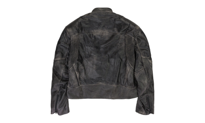 DISTRESSED BIKER LEATHER JACKET "BLACK"