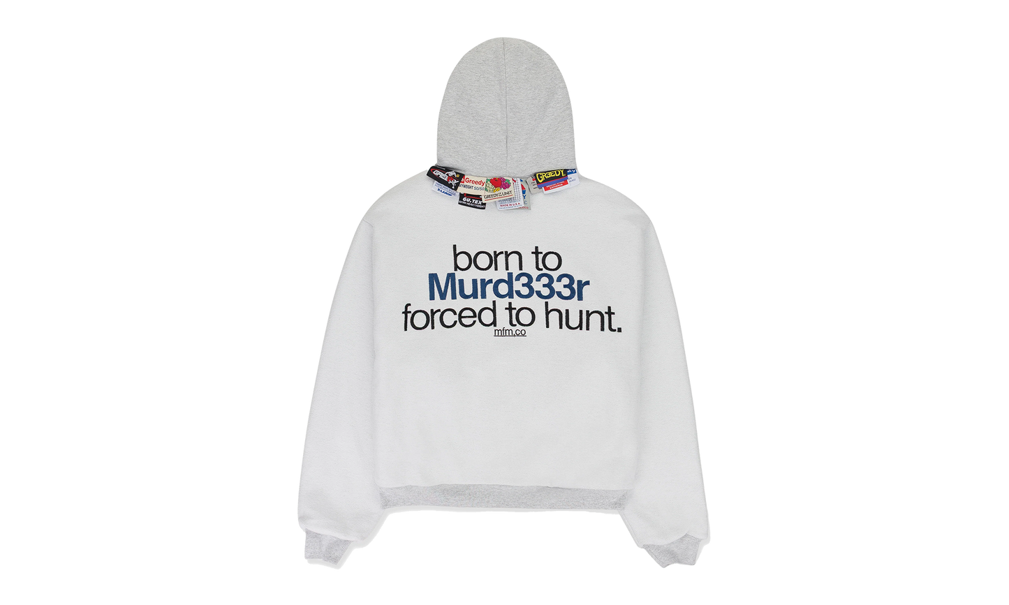 DOUBLE LAYERED HOODIE "MURD333R.FM - Grey"