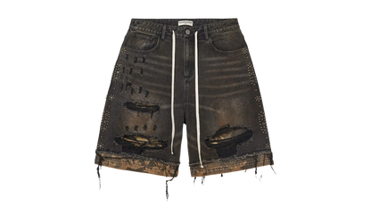 DIV Studded Combo Denim Shorts "Faded Dark Wash"