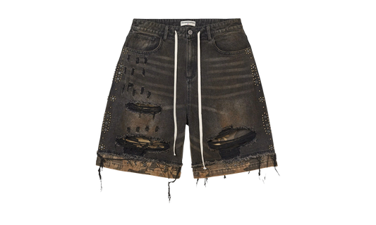 DIV Studded Combo Denim Shorts "Faded Dark Wash"