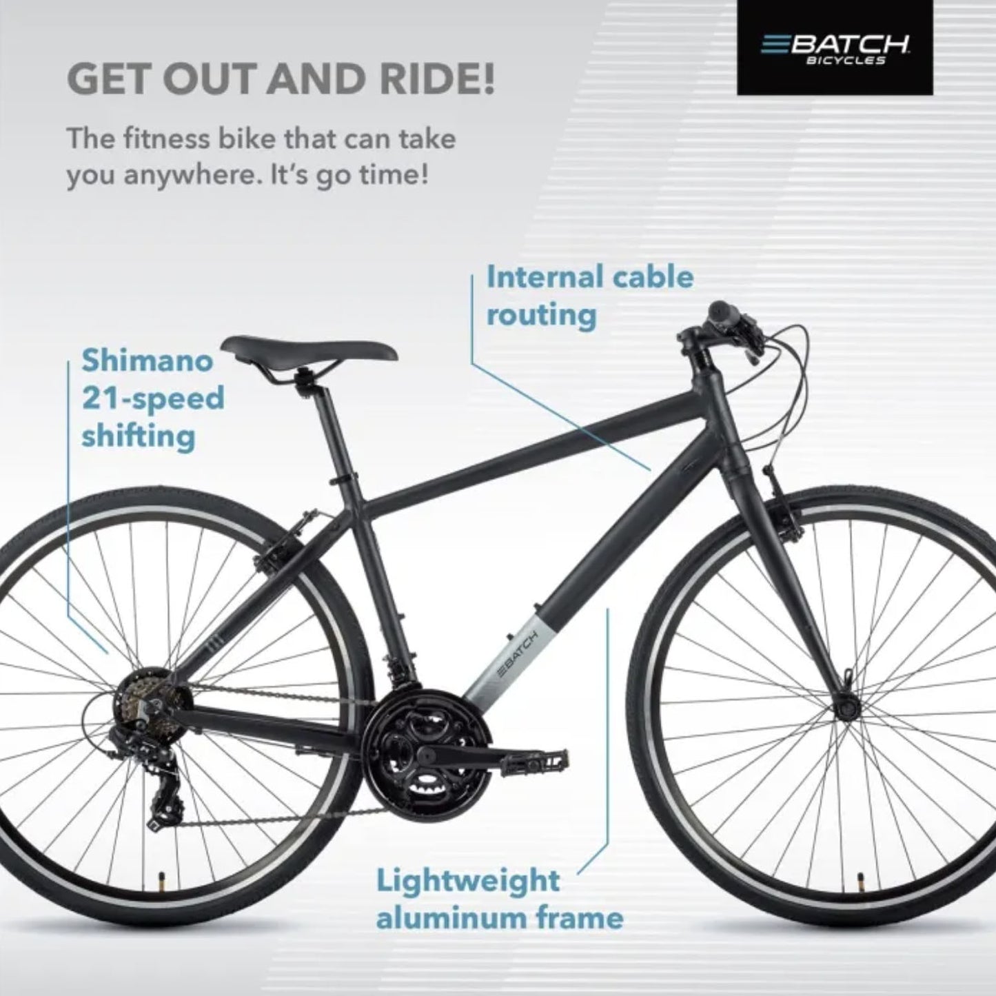 BATCH Fitness Bike, 3 by 7 Speed, Matte Black S|M|L