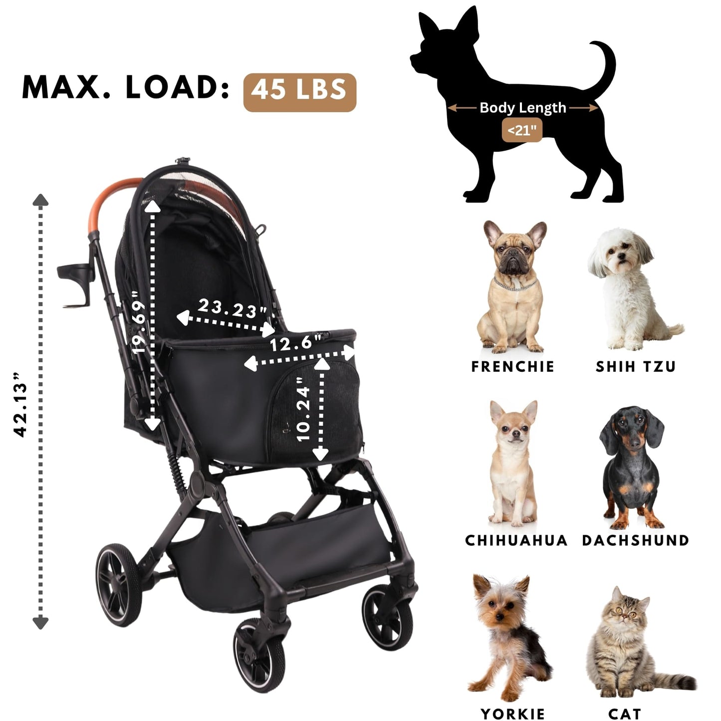Foldable Pet Stroller for Small Dogs Cats Up to 45lbs |  BB-C330H