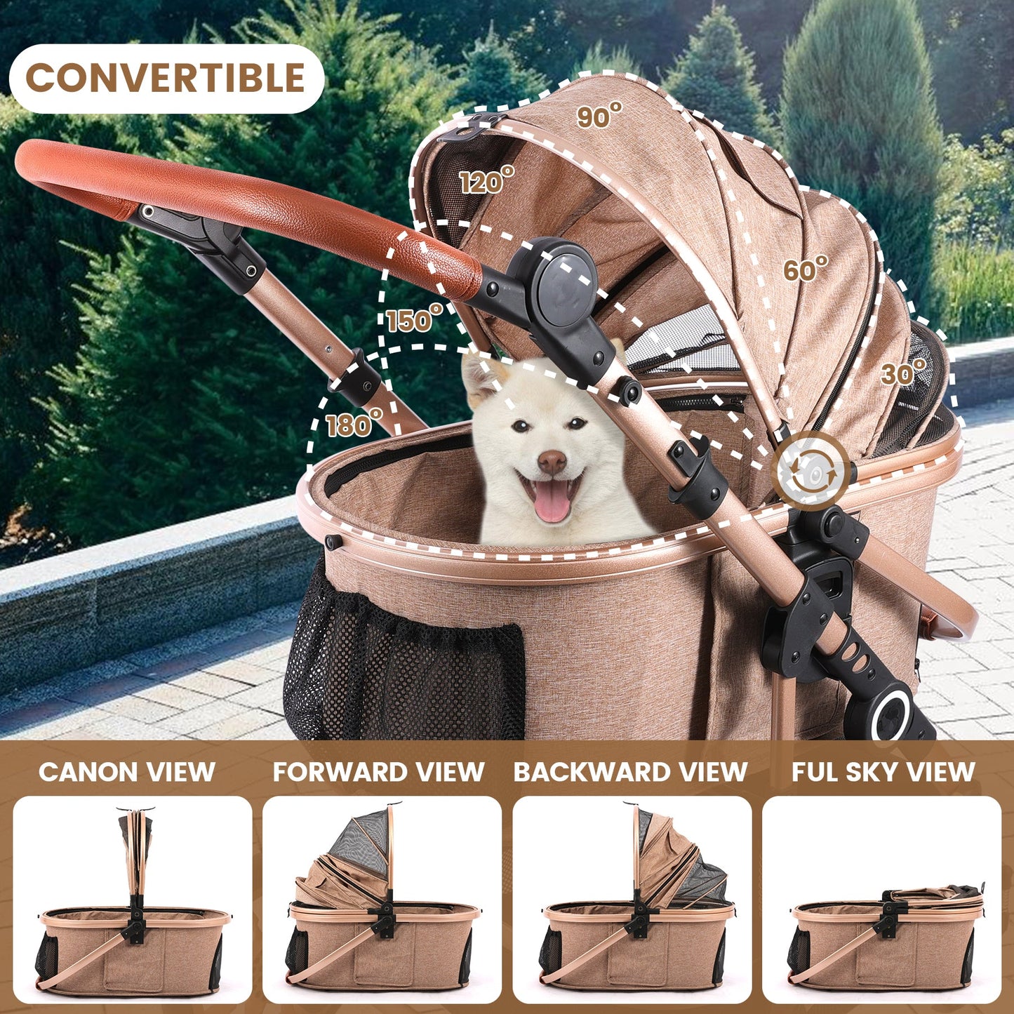 3 in 1 Pet Stroller with Detachable Carrier, Rubber Wheels | HLD-X6DD