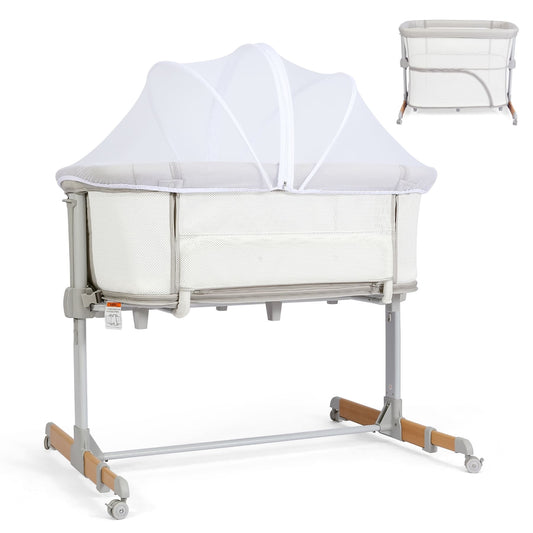 Bicystar 3 in 1 Bassinet Bedside Sleeper Playen All Mesh, Adjustable Height with Wheels