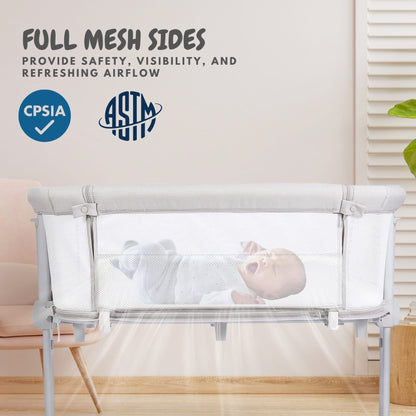Bicystar 3 in 1 Bassinet Bedside Sleeper Playen All Mesh, Adjustable Height with Wheels
