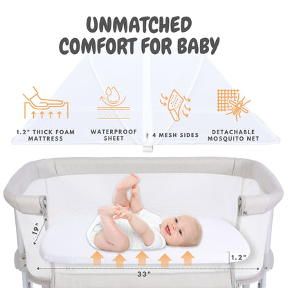 Bicystar 3 in 1 Bassinet Bedside Sleeper Playen All Mesh, Adjustable Height with Wheels
