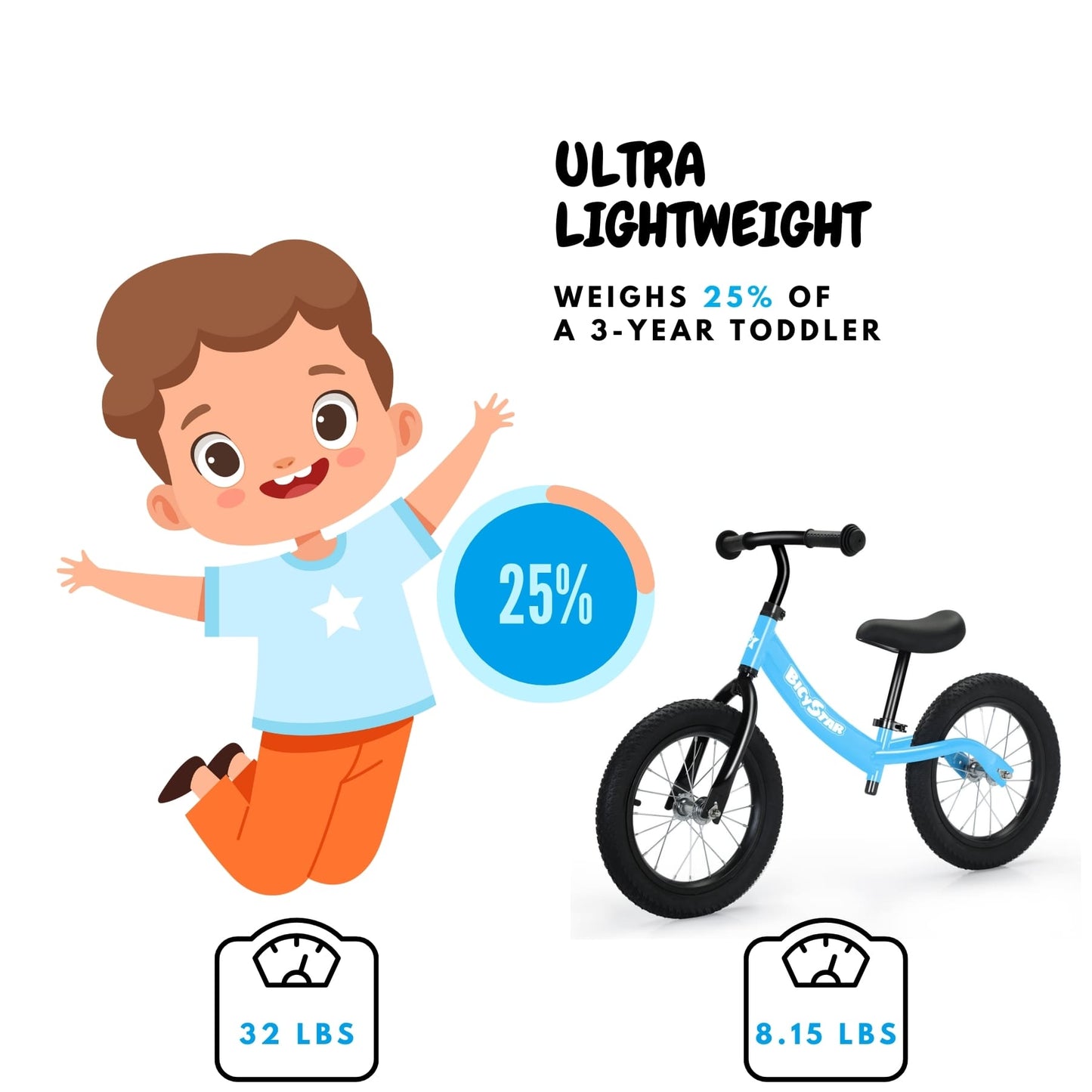 14 Inch Balance Bike for Kids 3-6 Years, Air Rubber Tires | KB-BL04
