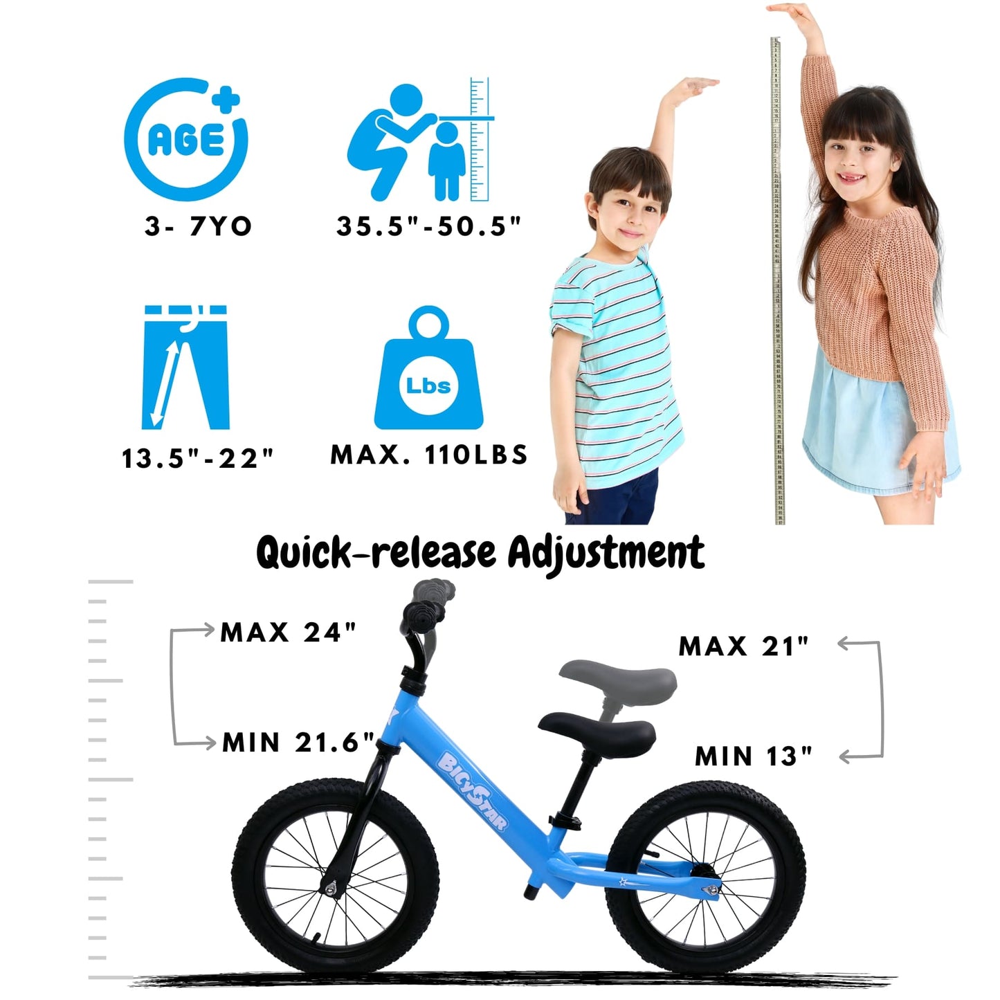 14 Inch Balance Bike for Kids 3-6 Years, Air Rubber Tires | KB-BL05