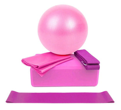 5pcs Yoga Equipment Set Include Yoga Ball Yoga Blocks Stretching Strap Resistance Loop Band Exercise Band (Various Colors)