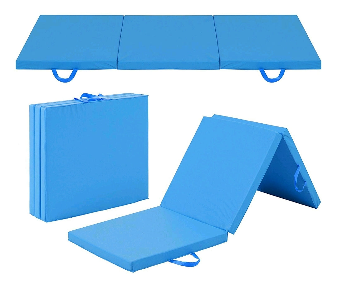 2-inch Thick Tri-Fold Folding Exercise Mat with Carrying Handles (Various Colors)
