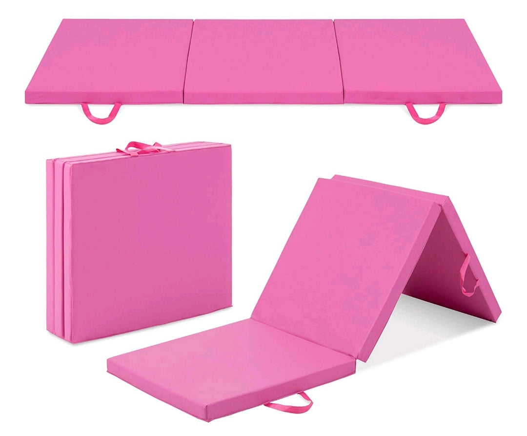 2-inch Thick Tri-Fold Folding Exercise Mat with Carrying Handles (Various Colors)