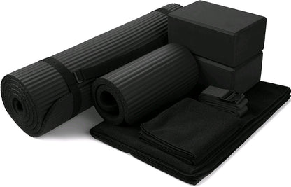 Everyday Essentials GoYoga 7-Piece Set - Include Yoga Mat with Carrying Strap, 2 Yoga Blocks, Yoga Mat Towel, Yoga Hand Towel, Yoga Strap and Yoga Knee Pad