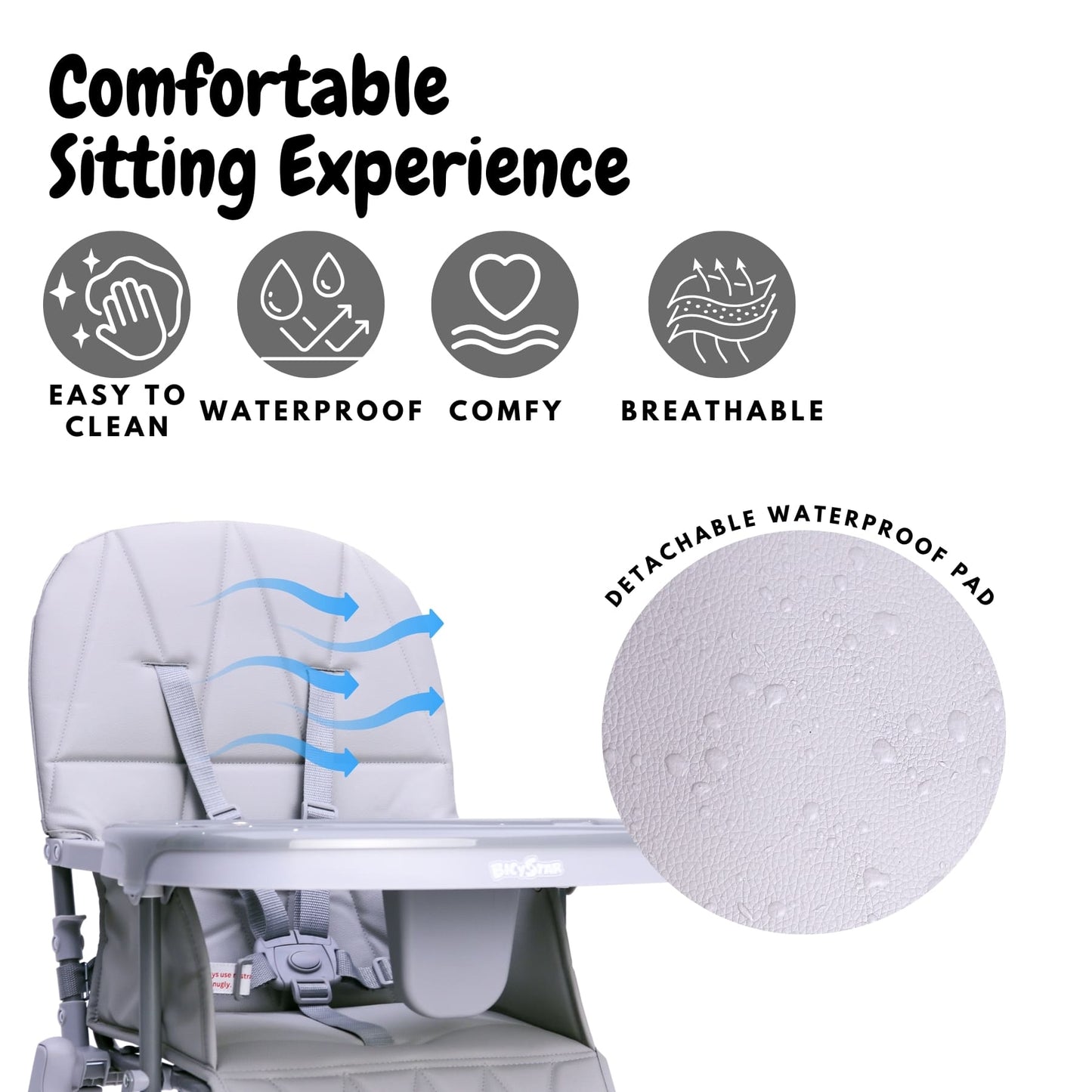 Bicystar Foldable Baby High Chair with Easy Clean Double-layer Tray, Adjustable Foot Rest, 5 Point Harness for Travel