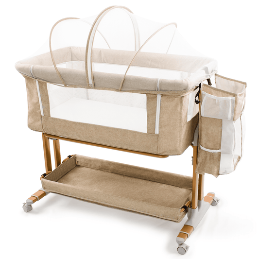 Bassinet Bedside Sleeper for Baby 0-6 Months with Wheels, Mattress, Drop Down Side