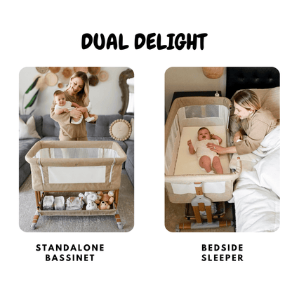 Bassinet Bedside Sleeper for Baby 0-6 Months with Wheels, Mattress, Drop Down Side