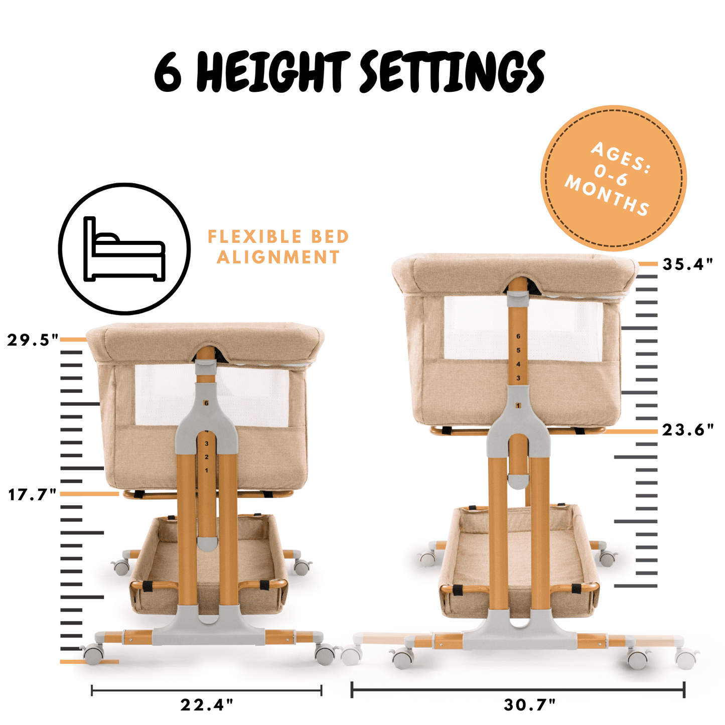 Bassinet Bedside Sleeper for Baby 0-6 Months with Wheels, Mattress, Drop Down Side