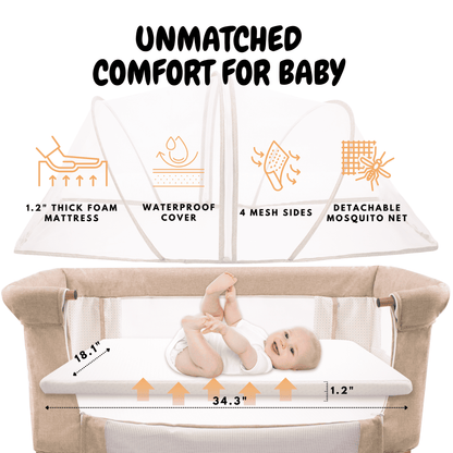 Bassinet Bedside Sleeper for Baby 0-6 Months with Wheels, Mattress, Drop Down Side