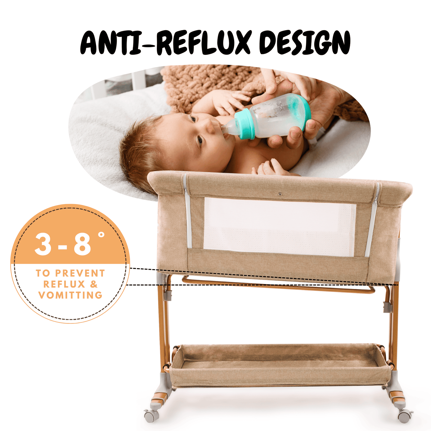 Bassinet Bedside Sleeper for Baby 0-6 Months with Wheels, Mattress, Drop Down Side