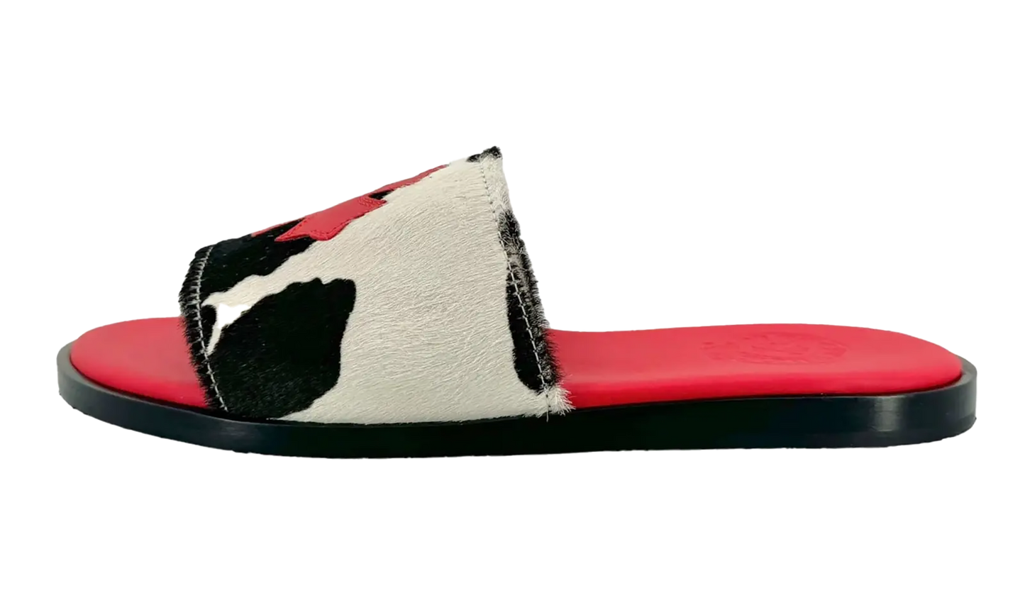 Cross Patch Cowhide Slides "Red"