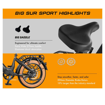 AIMA Big Sur Sport 20" Wheel Step Thru E-Bike, Matte Black