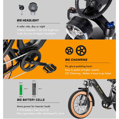 AIMA Big Sur Sport 20" Wheel Step Thru E-Bike, Matte Black