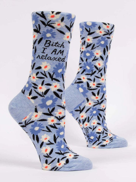Blue Q B***h I Am Relaxed Crew Socks - Women's