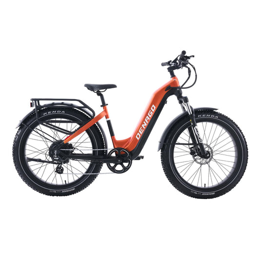 Denago Fat Model 2 Low Step EBIKE, 750 Watt 48V 19.2 AH, Fat Tire, Dark Orange