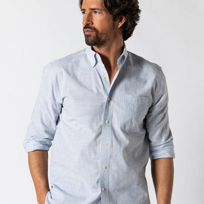 Duck Head Men's Long Sleeve Cotton Slub Sport Shirt in Light Blue