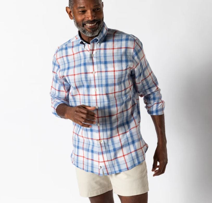 Duck Head Men's Long Sleeve Cotton Sport Shirt in Light Blue