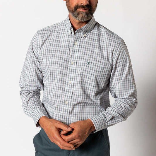 Duck Head Men's Long Sleeve Performance Poplin Edison Plaid in Forest Green