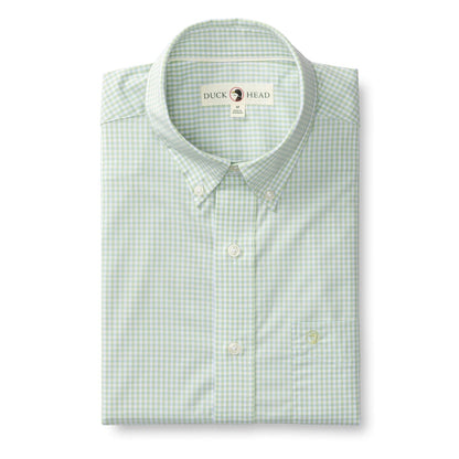 Duck Head Men's Long Sleeve Performance Poplin Sport Shirt in Pear Green